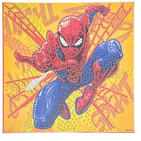 Disney Store Spider-Man Diamond Painting Set | Glow in the Dark Leinwand 19x19 cm für Kinder ab 6 Jahren | Superheld Bastelset mit Strasssteinen | Kreatives Malen nach Zahlen DIY Marvel