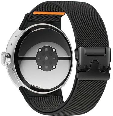 Zspoly Nylon Pixel Watch 4 Armband 45mm Kompatibel Google Pixel Watch 4/3 Armband für Herren Fallschirmverschluss dehnbarer sportlicher verstellbares sowie schwarzes Gewebearmband Damen