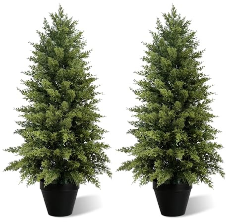 Vitalismo Künstliche Pflanzen wie echt Kunstbaum Zypress mit Topf 93cm | UV-beständig, Naturgetreue Optik, Kunstpflanze Outdoor Wetterfest für Zimmerdekoration Eingang Balkon Garten Weihnachtsdeko