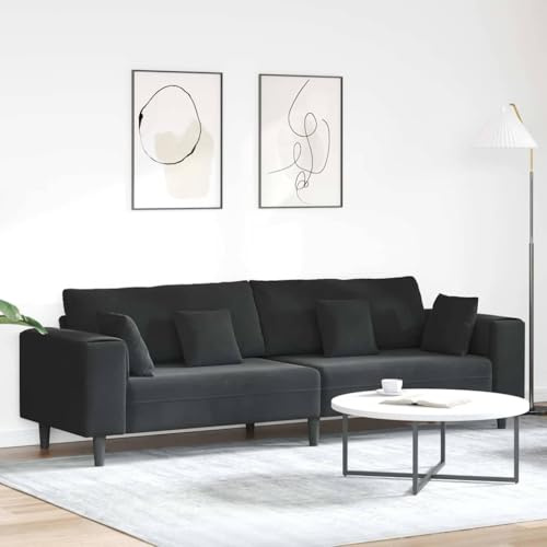 Ziaphsol Samt Sofa Schwarz 250 cm, Modernes Wohnzimmer Möbel, Langlebig, Weiche Polsterung, 4-Sitzer Couch mit Kissen