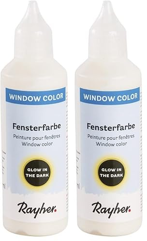 Rayher Peinture Window Color luminescente Easy Paint, incolore, 1 Bouteille, 80ml, Effet Nocturne, Peinture pour fenêtre, Arts créatifs, décoration, Halloween-38702000, Phosphorescent (Lot de 2)