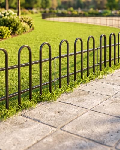 ARIFARO Decorative Metal Garden Fence Panels, 5-Pk, 46H x 56W cm Each | 2.8 m Total Length, No Digging Border Fencing, for Flower Beds, Lawn, Paths and Garden Edging, Black