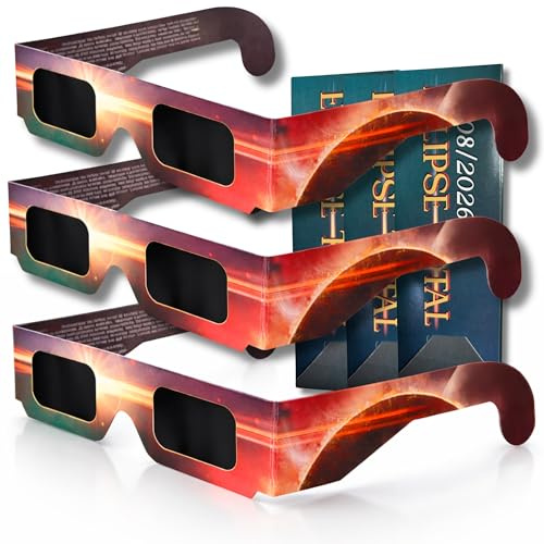 ELECTROHOGAR Sonnenfinsternisbrille ISO 12312-2 CE, 3er-Pack | UV- und IR-Filter, Leichter Kartonrahmen, Einheitsgröße für Erwachsene und Kinder, Einzeln verpackt