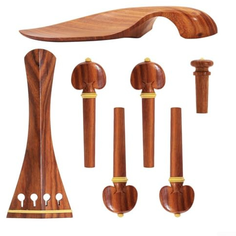 Lot de 7 pièces de violon en palissandre avec cordier, mentonnière, chevilles d'accordage, goupille d'extrémité pour violons de taille standard