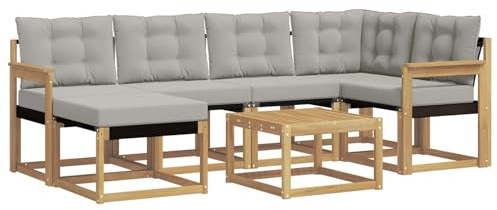 vidaXL Outdoor-Sofagarnitur mit Kissen 7 pcs Weiß und Hellgrau, Garten-Sofa-Set, Moderne Outdoor-Möbel, Elegante Patiositzgelegenheiten, robuste Textilene-Sofas