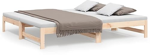 HETFTJN Tagesbett Ausziehbar 2X(90x190) Kiefer Massivholz Lattenrost Platzsparendes Bettsofa Jugendzimmer Gästebett für Wohn Schlaf und Gästezimmer