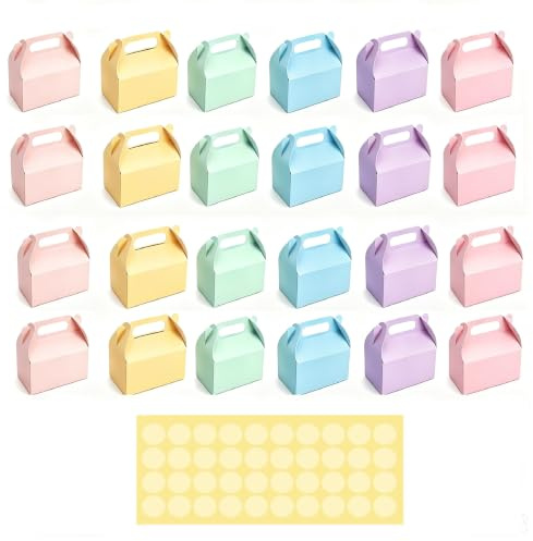 UOCAI 24 PCS 6 Farben Set Pappe Geschenkboxen Karton mit Tragegriff | Faltbare Gebäckkarton Schachteln, Geschenkkartons Karton, für Geburtstag Hochzeit Weihnachten Abschlussfeier