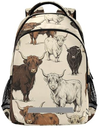 Loancwa Yak Rucksack mit Volldruckmuster für Jungen und Mädchen, Grundschultasche, Kinder, Büchertasche, Reiserucksack