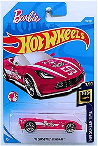 Hot Wheels 2018 Basic Die-Cast Hw Screen Time – '14 Corvette Stingray Convertible (Pink/White – Barbie Car)