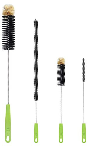 ORIA Cepillo Botellas Largo, 4PCS Juego de Cepillos de Limpieza, Cepillo de Botellas Multiusos con Largo Mango y Cerdas de Nylón, Tamaños Diferentes para Limpiar Botellas, Tubo, Termos