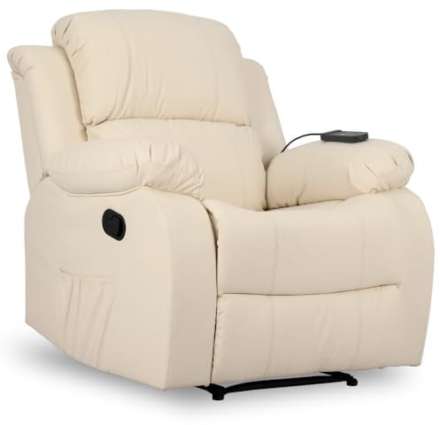 Don Descanso - Sillón Masaje Relax Calor Trevi Crema Reclinable 160º con 8 Motores Silenciosos, Calor Lumbar, Sist. Masaje 4 Zonas y Acabado en PU Anti-Cuarteo [Incluye Mando]. Ideal Gente Mayor