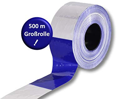 500m Rolle Absperrband Flatterband Markierungsband Warnband Folienband Partyband Parkplatzabsperrband Parkplatzabsperrung Folienabsperrband Plastikband Band DekoFun Party Geburtstag (Blau-Weiß)
