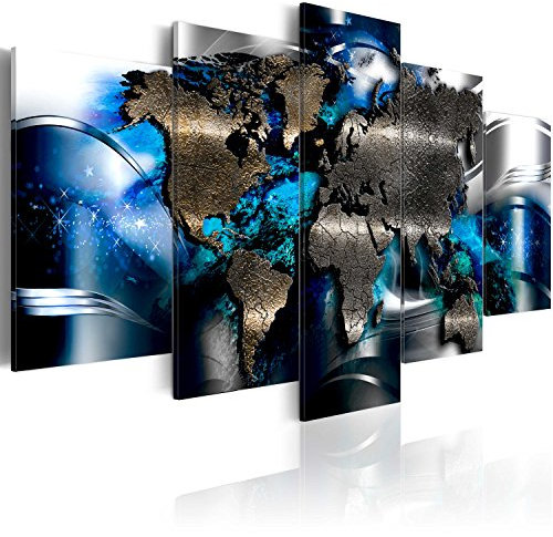 B&D XXL - Akustikbild Weltkarte Abstrakt 200x100 cm 5 tlg Bilder Akustikschaum Schallschutz Kunst Akustikpaneele Wandpaneele Schalldämmung Wandbild Schallabsorber Landkarte Kontinente k-A-0017-b-p