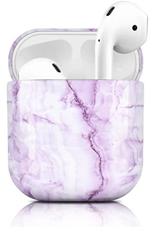 Newseego Hülle Kompatibel mit AirPod 1 & 2, Stylisches Glänzendes Marmor AirPods Hülle Harter PC Vollschutz Airpods Hülle Tragbare Stoßfeste Hülle für AirPods 1 & 2 Ladehülle-Violett.