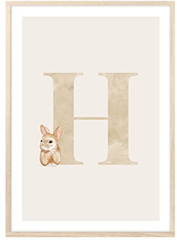 MeinBaby123® Buchstaben Poster DIN A4 Kinderzimmer Mädchen und Junge | Babyzimmer Deko | Bilder Kinderzimmer | Geschenkideen zur Geburt | Anfangsbuchstabe H (süßer Hase)
