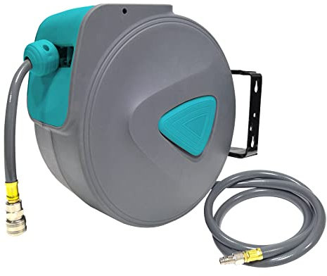 NAIZY Druckluftschlauch 20m Schlauchtrommel Automatik Aufroller 1/4 Anschluss Schlauchaufroller Automatisch Druckluft mit Schnellkupplung und Arretierkugel, Grau