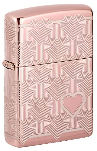 Zippo Accendino Pink Heart 49811, Accendino Antivento Ricaricabile, Realizzato in Metallo con Caratteristico Click, Color Rosa, Made in USA, Ottima Idea Regalo