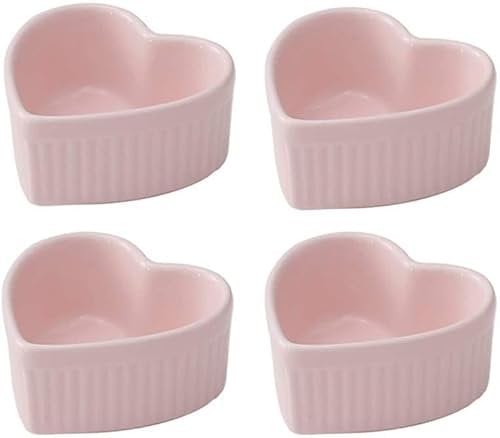 Lot de 4 ramequins en porcelaine en forme de cœur 8,9 cm pour souffle, crème brûlée et sauces