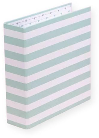 Craftelier - Gefüttertes Kartonalbum mit Streifenmuster (6 x 8) | 2 weiße Metallic-D-Ring-Systeme | Harter Einband | Größe 22,5 x 23 x 6 cm - Farbe Mintgrün & Weiß