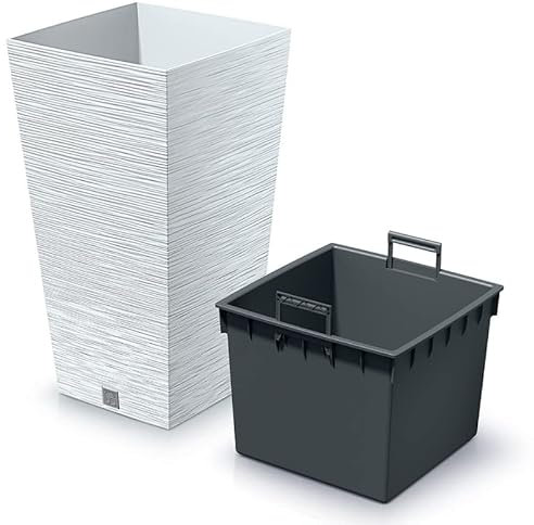 rg-vertrieb Blumenkübel Blumentopf Pflanzkübel Blumenkasten Quadrat Furu Square Tannennadeln Design mit Pflanzeinsatz (200 Weiß)