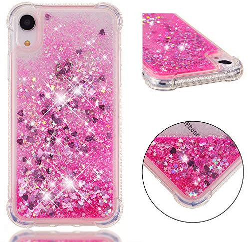 KBIKO-zxl Compatible with iPhone XR 6.1 Case, Glitter Sequin Clear Back Cover with Soft TPU Bumper Phone Case Slim Transparent Sequin Back Case for iPhone XR 6.1.Pink YBL