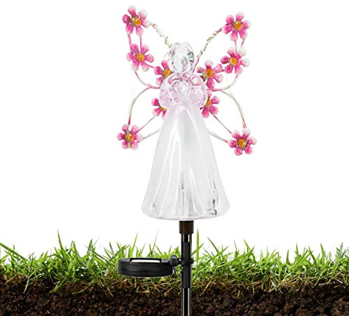 Solar Gartenleuchten Solarlampen Für Außen, 1 Stück Gartendeko Blumenfee Figuren wasserdichte Solarleuchte Garten Deko Elfe Metall LED Pfahlpfad Deko Leuchten Gartendeko Blumenfee Solar Leuchte