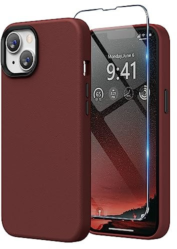 SURPHY Faux Leather Case Compatible with iPhone 14 Plus Case 6.7 inch, Premium PU Leather Case Cover (with Metallic Buttons & Microfiber Lining) for iPhone 14 Plus (Umber)