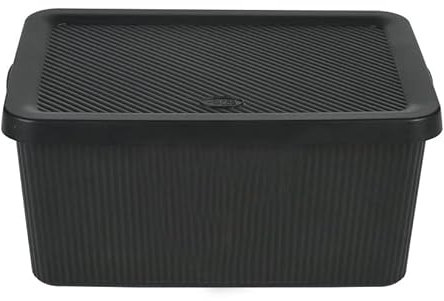 JMS we create smile 14L Litre Black Large Storage Box With Lid - Virgin Plastic Stackable Lidded Basket Container Organiser With Handles