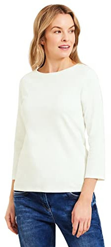 Cecil Damen B317389 Basic Baumwollshirt U Boot Ausschnitt, Vanilla White, XS EU