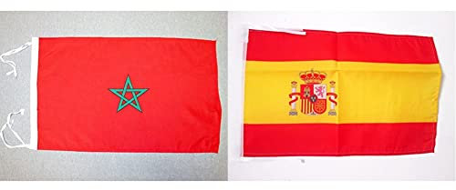 AZ FLAG Bandera de Marruecos 45x30cm - BANDERINA MARROQUÍ 30 x 45 cm cordeles & Bandera de ESPAÑA 45x30cm - BANDERINA ESPAÑOLA 30 x 45 cm cordeles