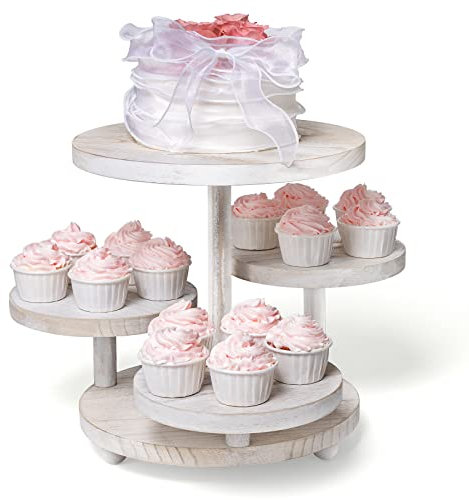 Yangbaga 4 Etagen, runder Cupcake-Turm-Ständer, Holz-Kuchenständer mit gestuftem Tablett, Dekoration für Babyparty, Geburtstag, Hochzeit, Abschlussfeier, Halloween, Weihnachten