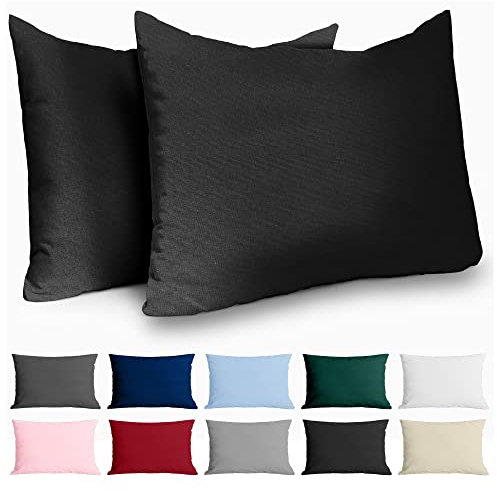 Federe 30x50 Cotone Rinforzato (Set da 2) - Nero - Trama Fitta a 57 Fili/cm² - Federe Cuscini 30x50 cm - Federe Cuscino 30x50 Certificate Oeko Tex - Dreamzie