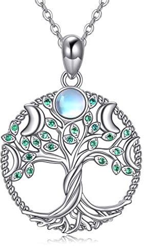 AXELUNA Tree of Life Necklace Sterling Silver Moon Phase for Women Family Tree Christmas Jewelry, Sterling Silver, Zircon