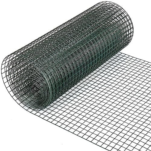 Chicken Wire Mesh Roll, PVC Coated Steel Metal Garden Mesh Animal Fencing for DIY Craft Poultry Pet Rabbit Netting Fence, 0.48m x 5m, Green