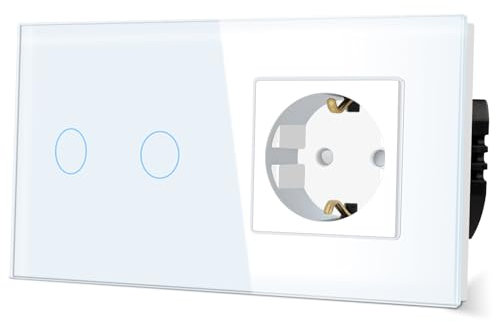 TAWOIA Schalter mit Steckdosenkombination,EU 2 Fach 1 Weg Kristallglas Berührungsschalter,Typ F Stecker,Schuko,16A Steckdose,157 * 86 mm