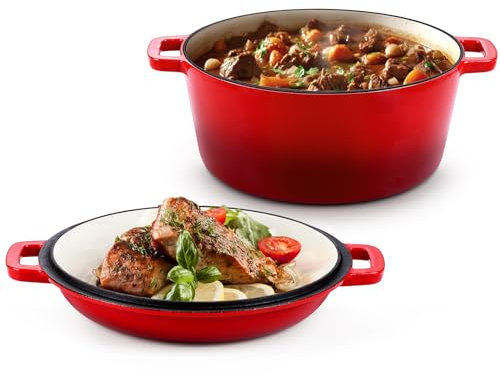 HaSteeL Forno olandese smaltato 5QT, Pentola Ghisa Smaltata (rosso)