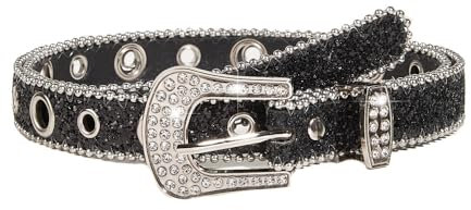 KBRPEY Schmaler Glitzergürtel Damen Strass Schnalle Pailletten Nietengürtel Eleganter Taillengürtel Schmal Damengürtel