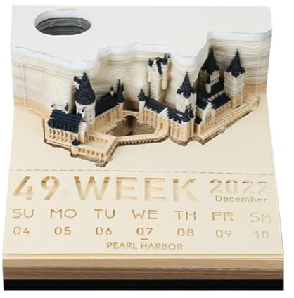 Starnearby 3D-Notizblock, 2024 Tischkalender-Notizblock mit Licht, 3D Kalender Abreißen 2024, Kreative 3D-Papierskulpturen Magic Castle Haftnotizen, Papierskulptur Geschenk, Home Dekoration
