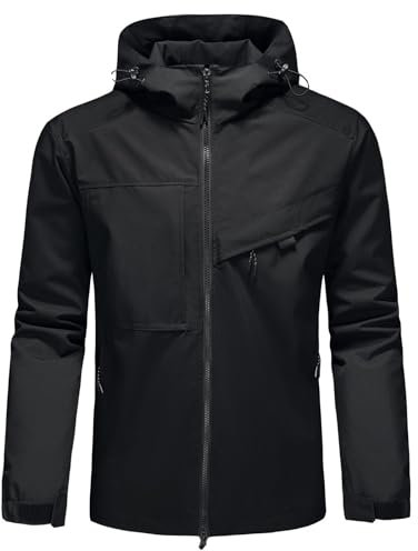 KUDORO Veste Homme Coupe-Vent à Capuche Blouson Homme Léger Casual Imperméable Trench-coat Poches Multiples(Noir,S)