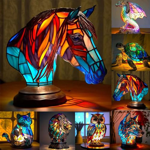 SAROZZTAL 5.9'' Tier Kleine Tischlampe, Vintage Tier-Tischlampen Harz Lampen Nachttischlampe Kabellos, Vintage Tierdruck Nachttischlampen für Wohnzimmer Dekoration (Size : G)