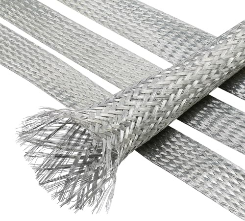 FOURUB Tinned Copper Braid Sleeve 1/2-18ft EMI RFI Audio Cable Wire Shield