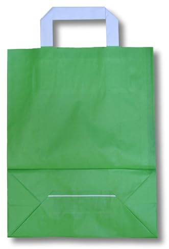 dm-folien gmbh 250 Stück Papiertragetaschen 22 x 28 cm | verschiedene Größen und Farben, 70 g/m² | bunte Papiertasche Tragetaschen Papiertüten Flachhenkel | bunt Kraftpapier (Grün, 22 x 28 cm)