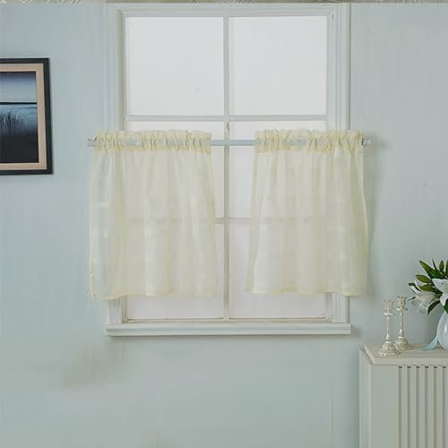 EDLE Kurze Vorhänge, Verdunkelungsvorhang, Spitzendekoration, geeignet for Schlafzimmer, Wohnzimmer, Café (Color : Beige, CH : 74 * 90cm)