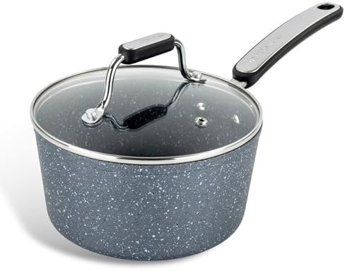 Scoville Expert Neverstick+ 18cm Saucepan, Non Stick Saucepan with Lid, 1.5L, Sauce Pot, Ergonomic Handle, Easy to Clean, Suitable for All Hobs, Dishwasher Safe, PFOA Free, Aluminium, Grey
