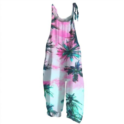 RMBLYfeiye Schutzanzug Radioaktive Strahlung Gym Set Damen Arbeitskleidung U-Ausschnitt Palm Druck Sommer Jumpsuit Mit Taschen Leicht Locker Overall Chiffon Hosenanzug
