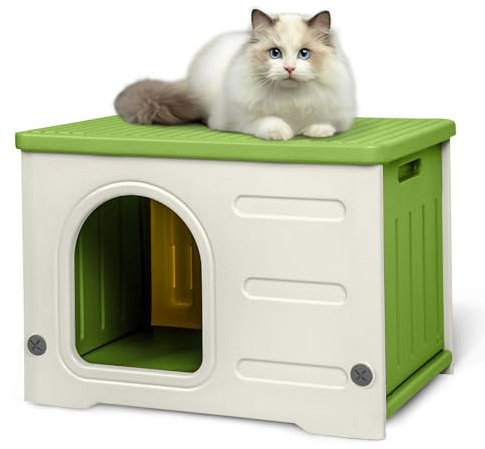 Kunststoff Katzenhaus Outdoor Indoor Gebrauch, Katzenhaus Outdoor Winterfest stapelbar verwilderte Katze Unterschlupf Indoor isoliert wetterfest wasserdicht -Grün