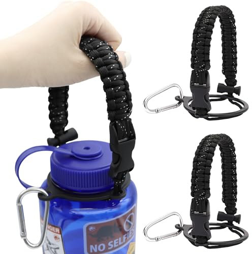 LUTQ 2 Packungen Verschlussriemen für 900 ml Nalgene-Flaschen mit breiter Öffnung, robuster Paracord-Gurt mit Sicherheitsschnalle aus Aluminiumlegierung, Griff kompatibel mit Nalgene – Nachtschwarz