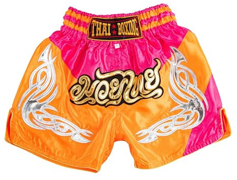MUAY NATION Muay Thai Shorts für Kinder (2 Jahre - 12 Jahre) Mädchen Jungen Boxhosen für Kickboxen MMA Kampfsport (DE/NL/SE/PL, Alter, 4 Jahre, 6 Jahre, Regular, PRM Orange Rosa)
