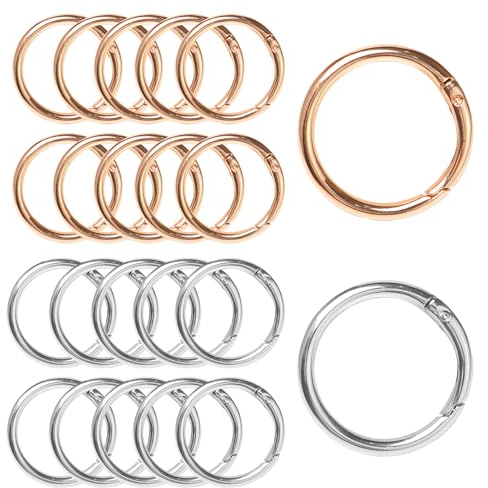 Keboyoe 20 Stück 39mm Runde Karabiner für Schlüsselanhänger(Gold Silber) | Federspaltringe Rund O Ring Karabinerring Robust Zinklegierung Kleine Karabinerhaken für Tasche, Schmuck, Diy Handwerk Machen