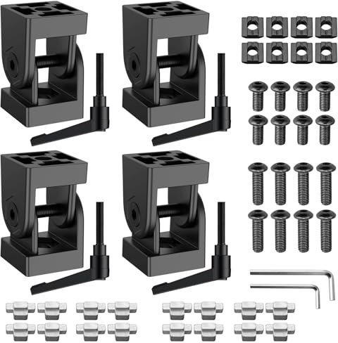 JiGiU Winkelverbinder Schwarz Einstellbarer Gelenk für 3030 Aluprofil 8mm Schlitz Gelenkverbinder mit Klemmhebel Flexibler Scharnier Befestigungsmaterial für 3D Druckerteile DIY-Projekt (4 Stück)